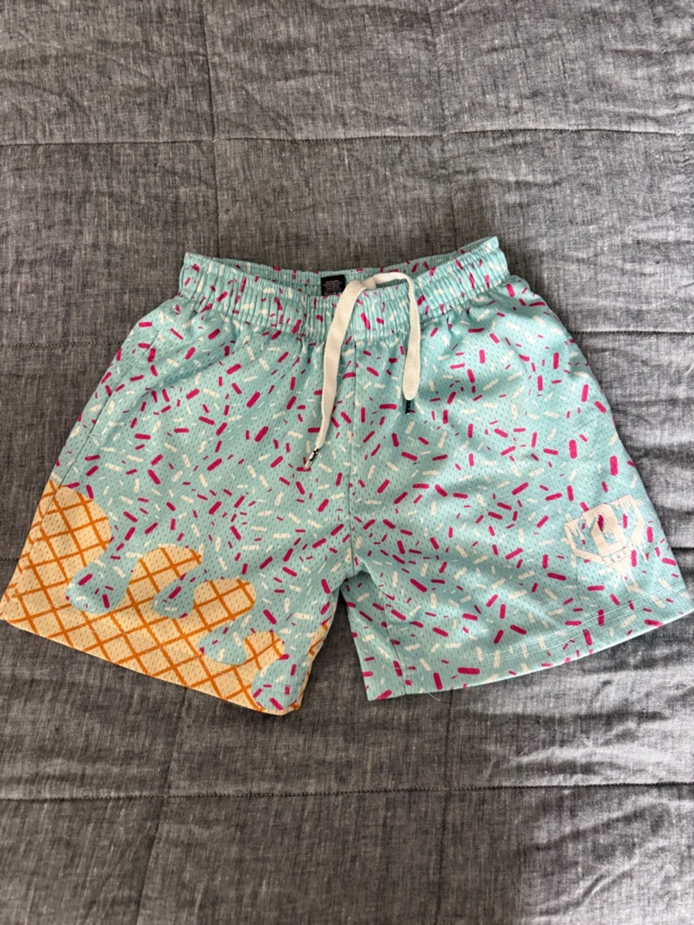 Kids Mint Ice Cream Cone Print Drawstring Swim Shorts